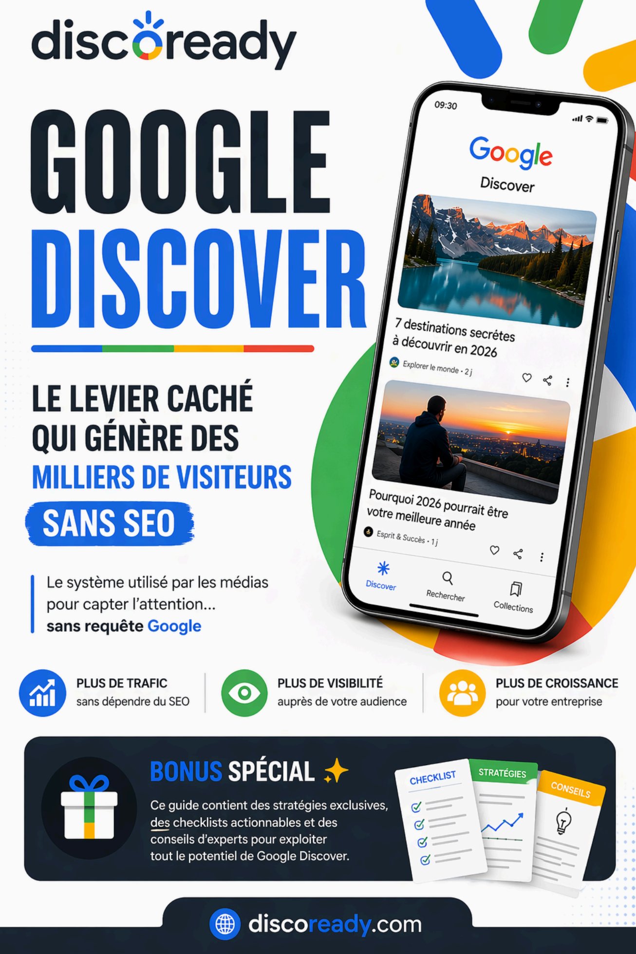 Couverture de l'ebook Google Discover Essentials — DiscoReady, 33 pages